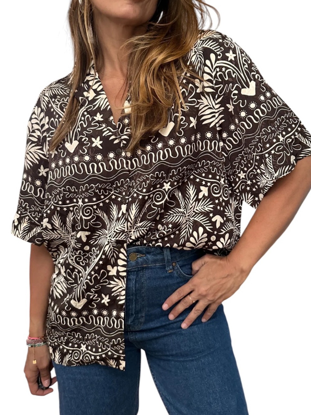 Grace & Mila Nelita button down short sleeve oversized top like new condition